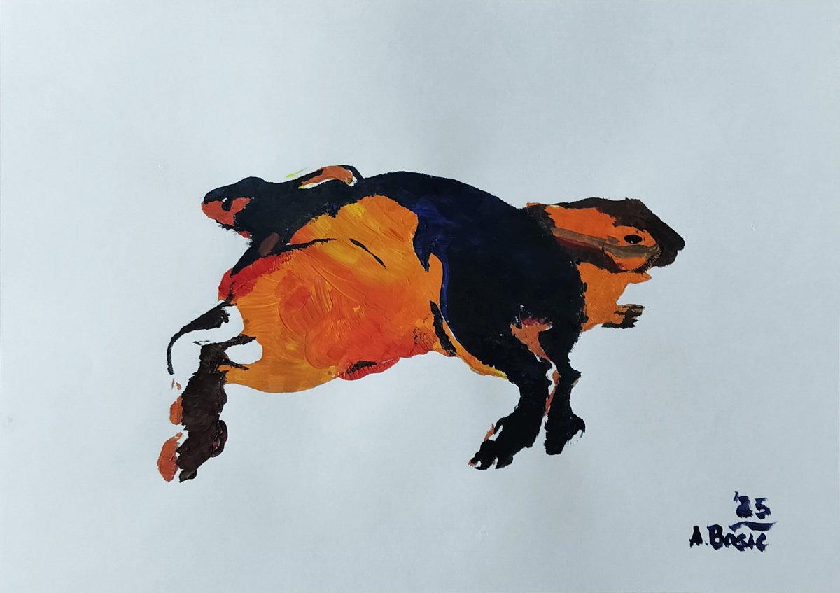 Expressive Animal Acrylic Painting By Aleksandar Basic, 17 X 12, Two E, Original Artwork