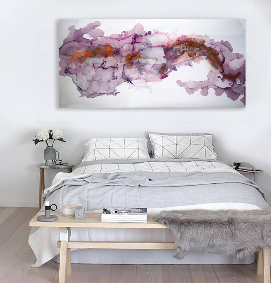 FREE SHIPPING Through the clouds 90 cm x 43 cm / Abstract painting by Anna Sidi-Yacoub