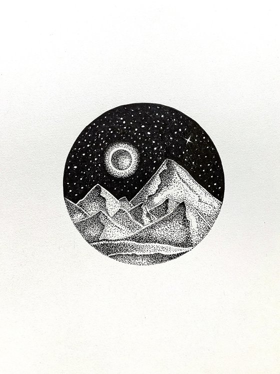 Mountains, night and moon