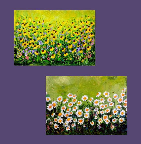 Set of Two - Floral meadows on Postcards