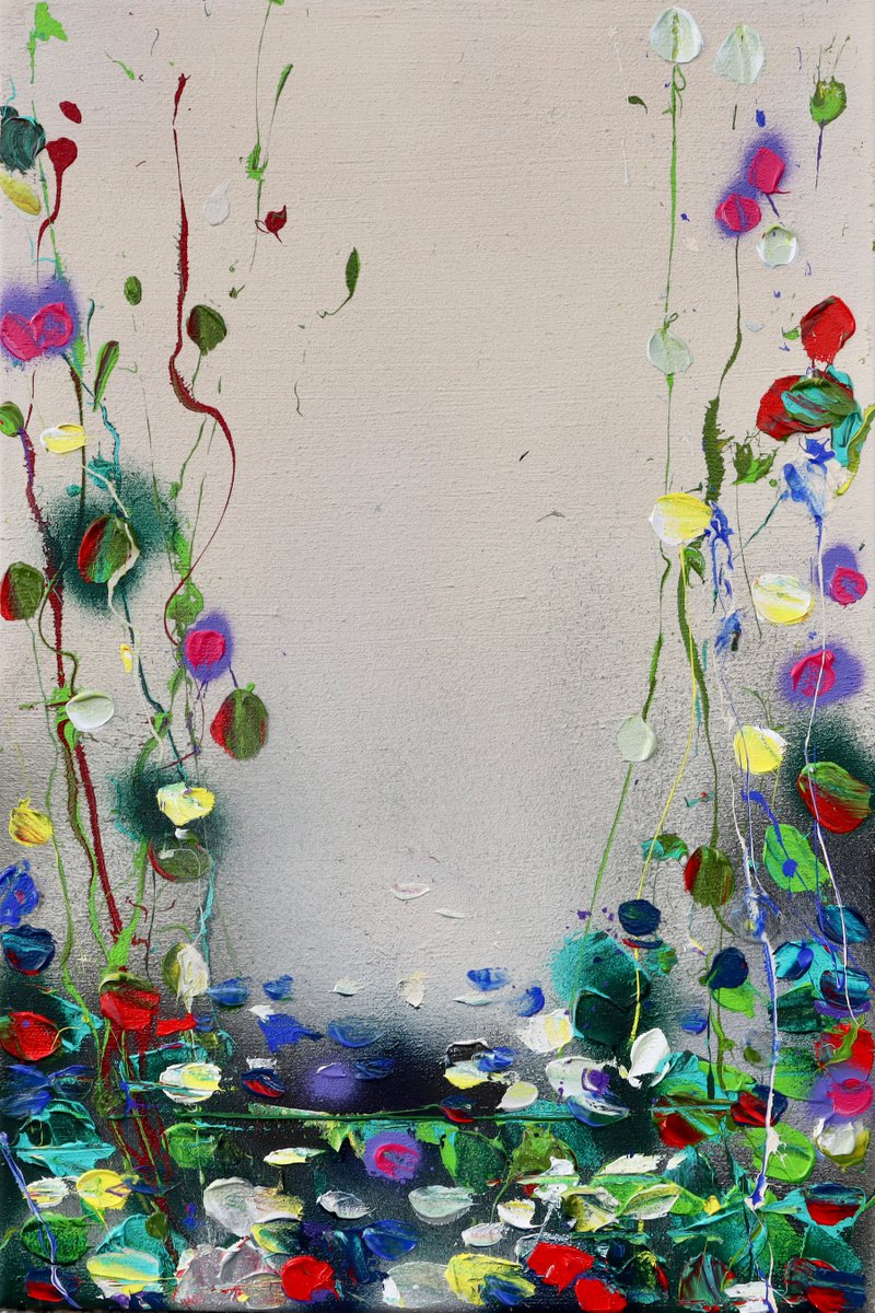 Floral abstract structure acrylic painting Spring Morning II 60x40x2cm by Anastassia Skopp