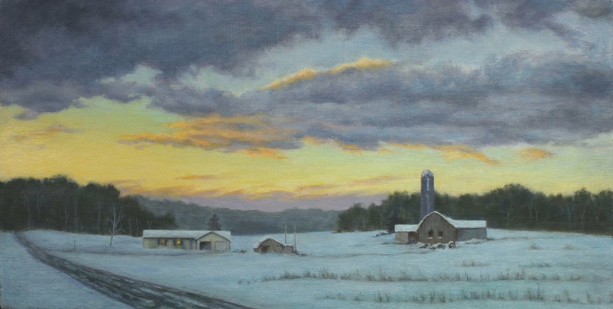 Impressionistic Landscape Oil Painting By John Fleck, 20 X 10, Winter, Door County Wi, Original Artwork
