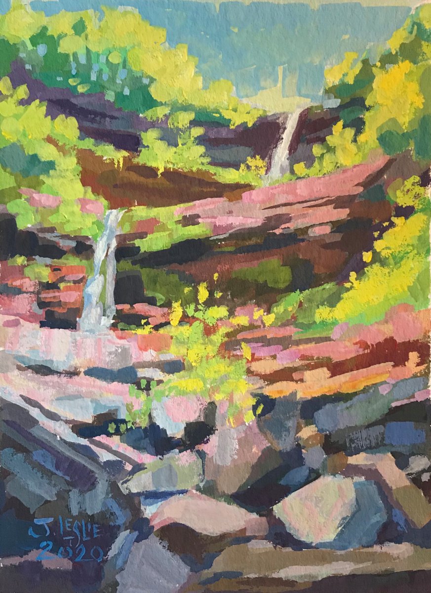 Impressionistic Painting , Kaaterskill Falls Double Waterfall By Jimmy Leslie, 4 X 6, Artwork For Sale On Artfinder