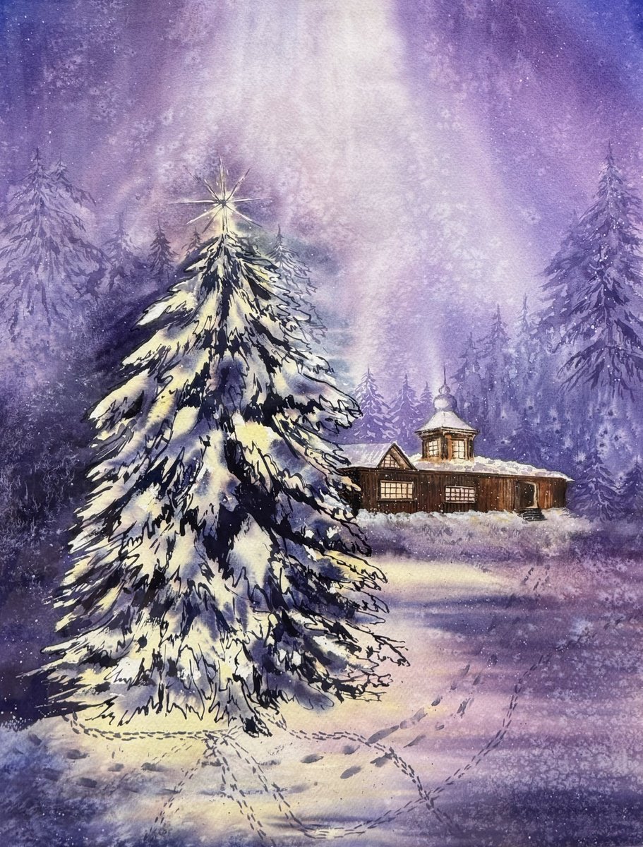 Impressionistic Watercolour , Christmas Miracle In Forest By Yuliia Sharapova, 20 X 28, Artwork For Sale On Artfinder