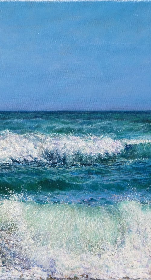 Surf of mediterranean sea, Barcelona beach. by Anastasia Woron