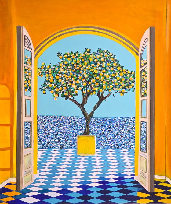 Mediterranean Seascape With Lemon Tree