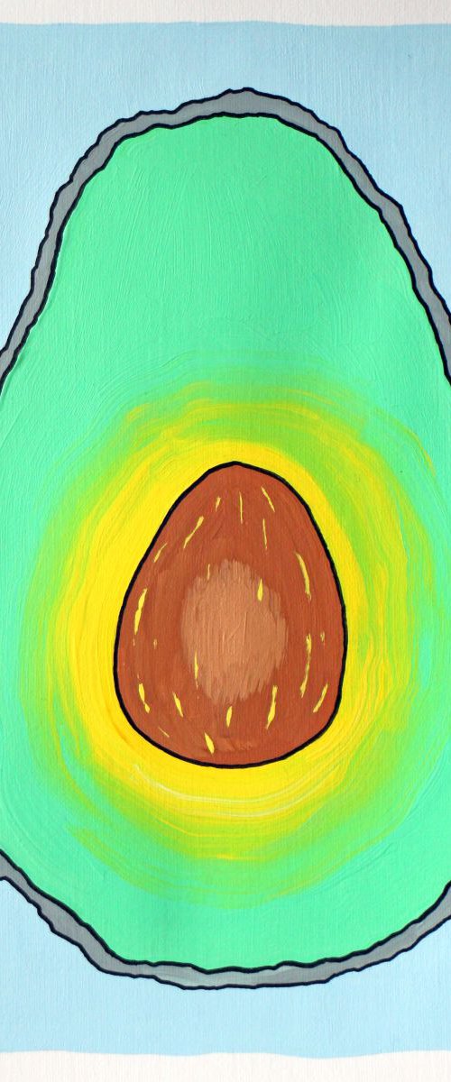 Avocado Half A4 Painting by Ian Viggars