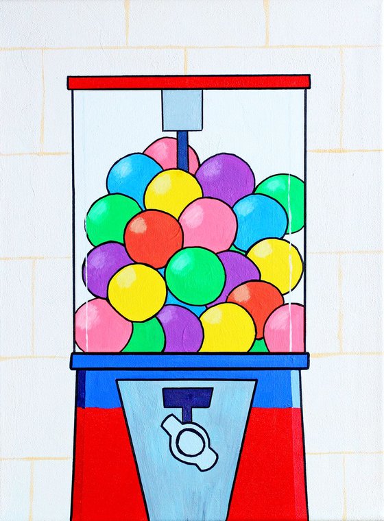 Gumball Machine | Retro Sweet Dispenser | Pop Art Painting On Canvas