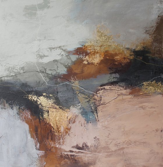 "Orange Flight" Gray cream brown art