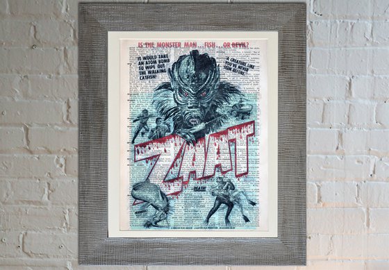 ZaaT - Retro Film Poster - Collage Art Print on Large Real English Dictionary Vintage Book Page