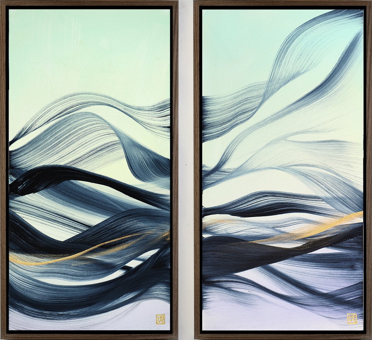 Abstract Acrylic Painting By Novi Lim, 28 X 25", Time In A Bottle Diptych, Original Artwork