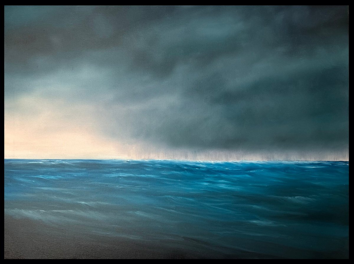 Abstract Landscape Oil Painting By Magda Malak, 32 X 24", Weather The Storm, Original Artwork