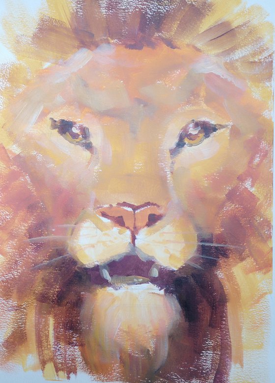 "Lion" (acrylic on paper painting) (11x15x0.1'')