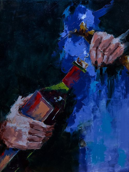 Open a bottle of red wine. Wine art. Wine lover by Marinko Šaric