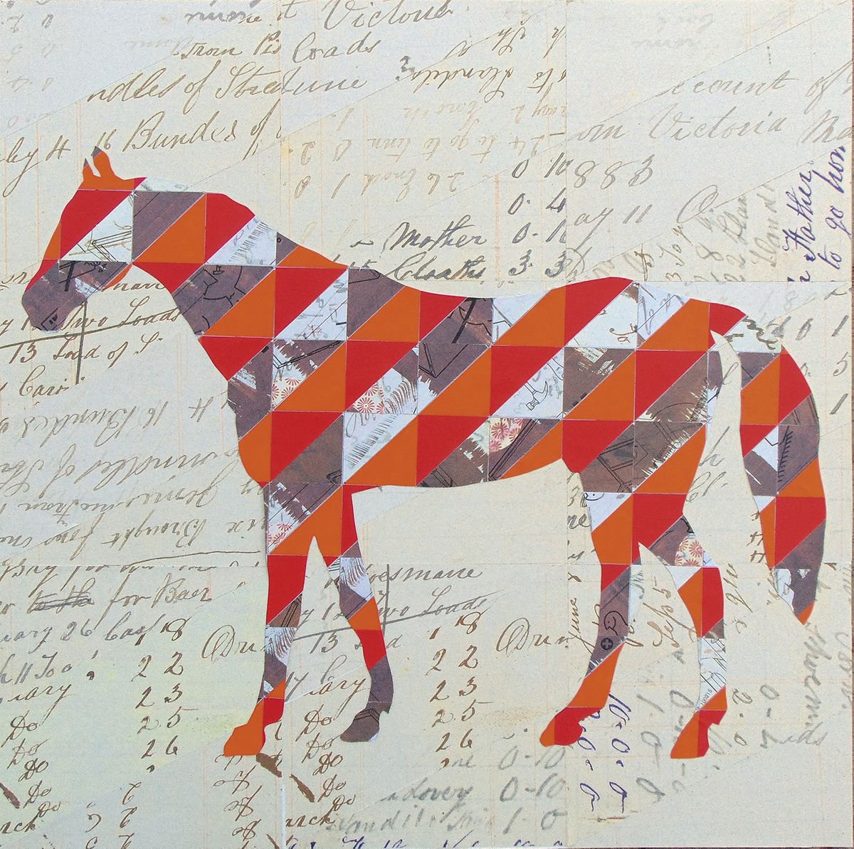 Animal Collage By Manel Villalonga, 18 X 18", 160 Horse, Original Artwork