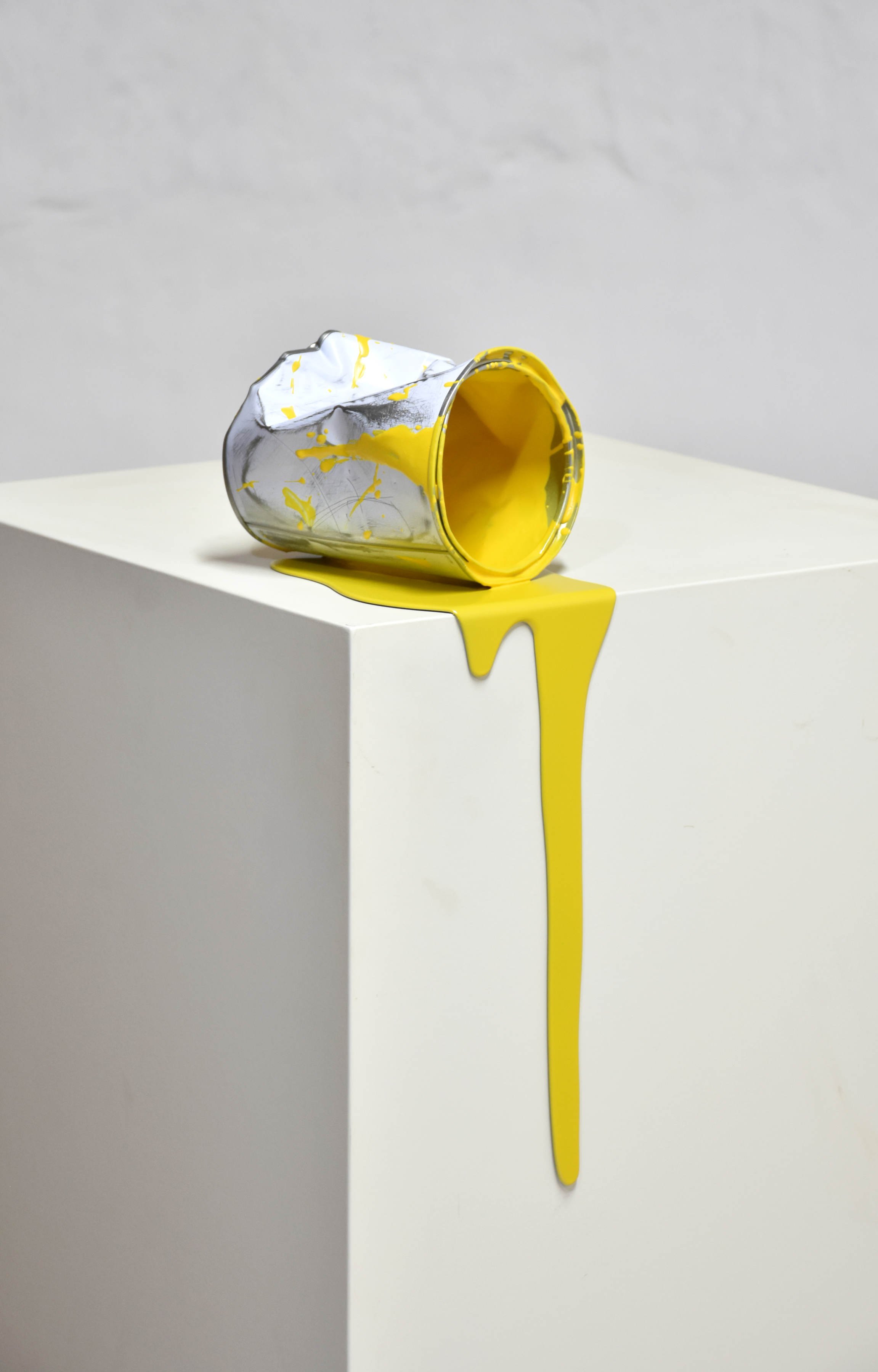 Urban And Pop Cityscapes Sculpture By Yannick Bouillault, 5 X 16", Le Vieux Pot De Peinture Jaune, Original Artwork