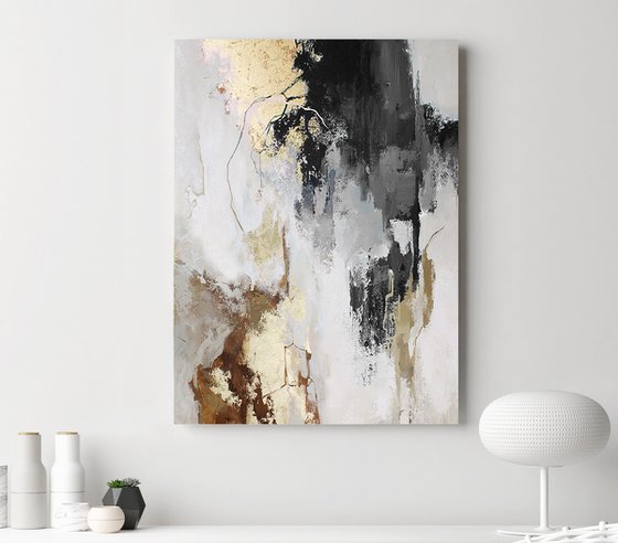 "Gray Flux 3" Gray gold white abstract art