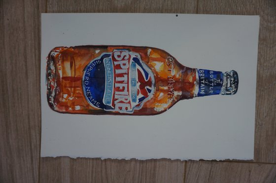 Kent Spitfire Beer Ale Shepherd Neame Bottle Watercolour Painting Illustration