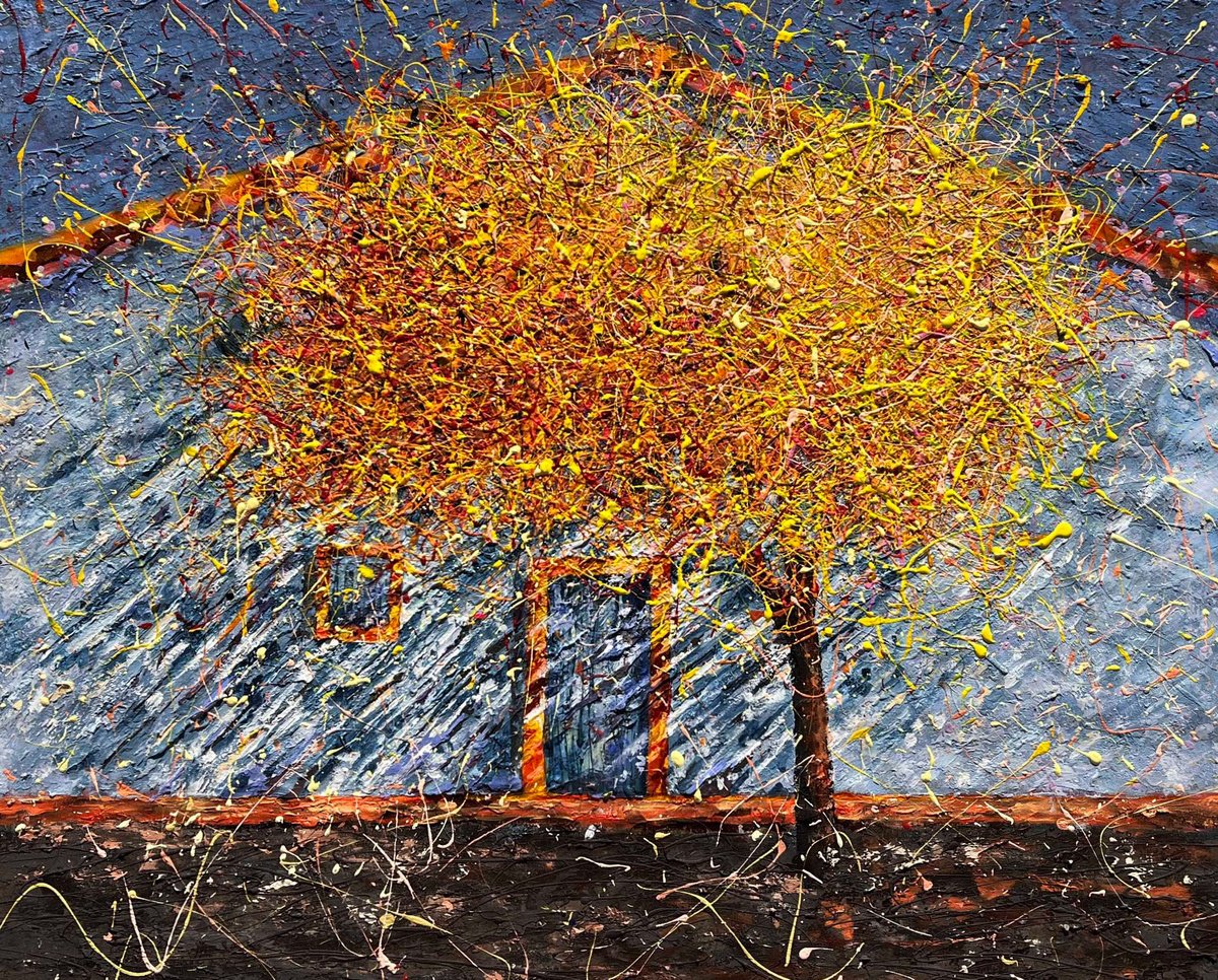 Impressionistic Landscape Acrylic Painting By Nadiia Antoniuk, 47 X 37", House Of Happiness, Original Artwork