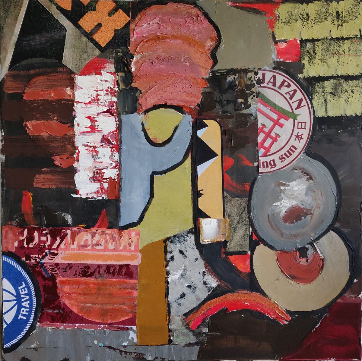 Abstract Acrylic Painting By Sylvie Dodin, 39 X 39", Morning Sun Japan, Original Artwork