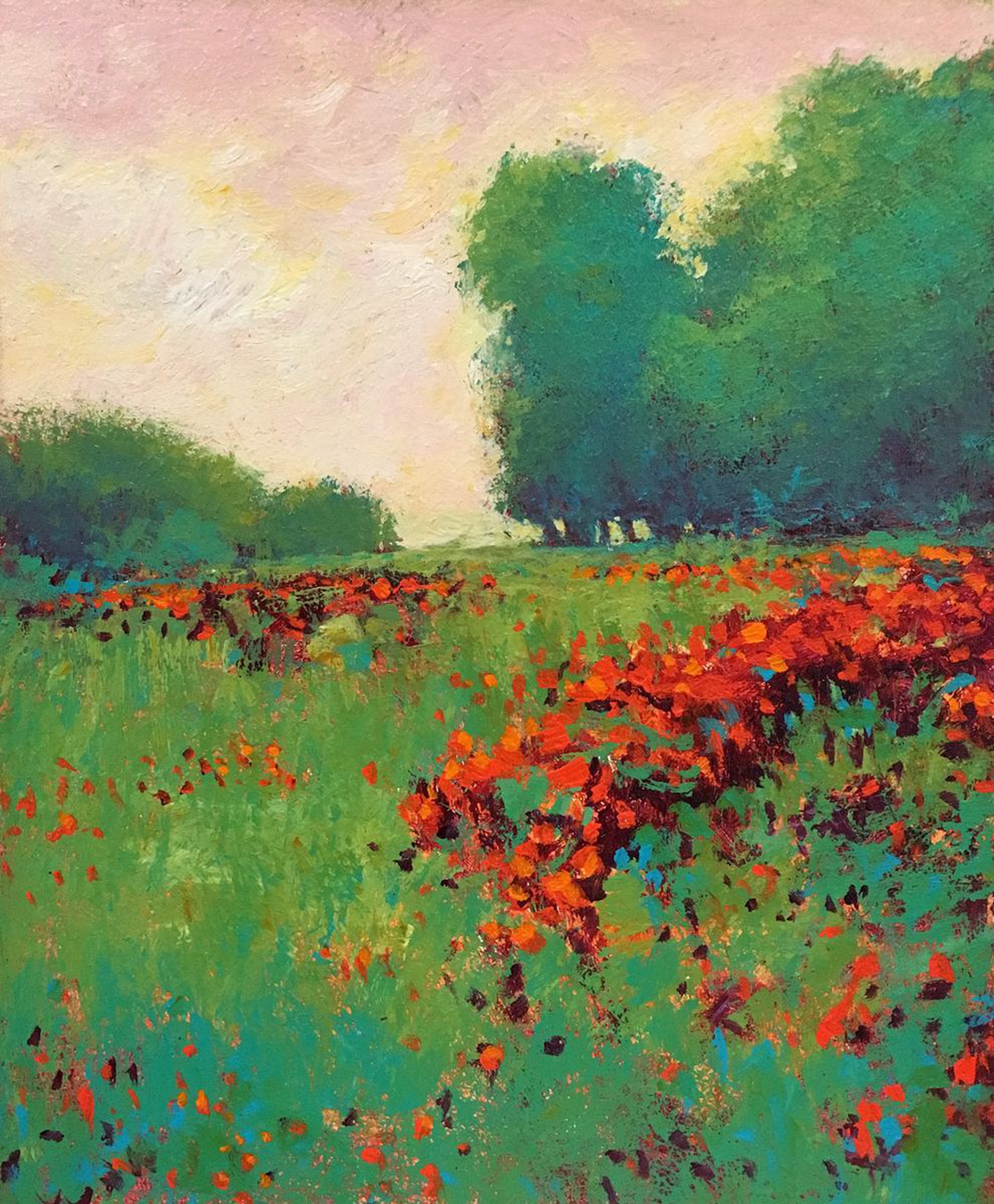Red Flower Field Impressionist Landscape Paintin Artfinder