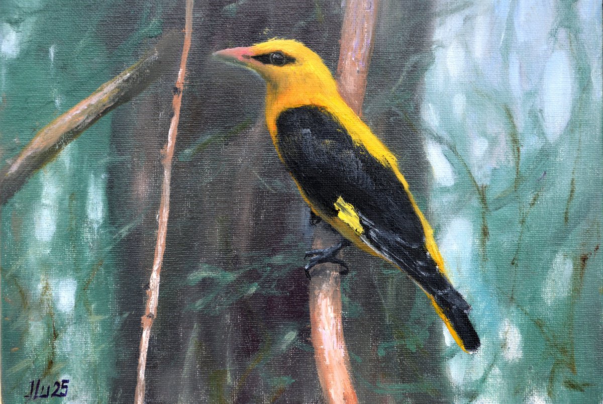 Impressionistic Animal Oil Painting By Elena Lukina, 12 X 8, Bird In The Forest, Original Artwork