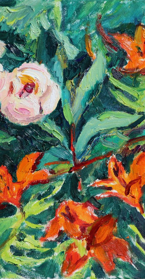 Peonies and orange lilies by Dima Braga