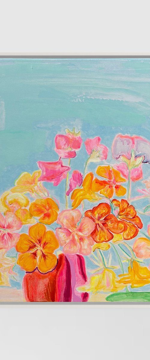 'Nasturtiums By The Pool' by Kathryn Sillince