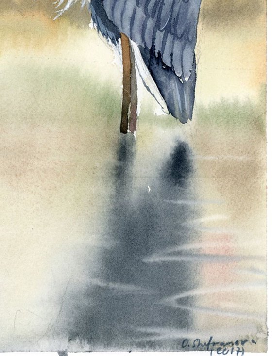 Heron bird with Abstract Landscape  ORIGINAL Painting