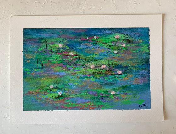 Abstract Water lily pond -1 ! A4 Painting on paper