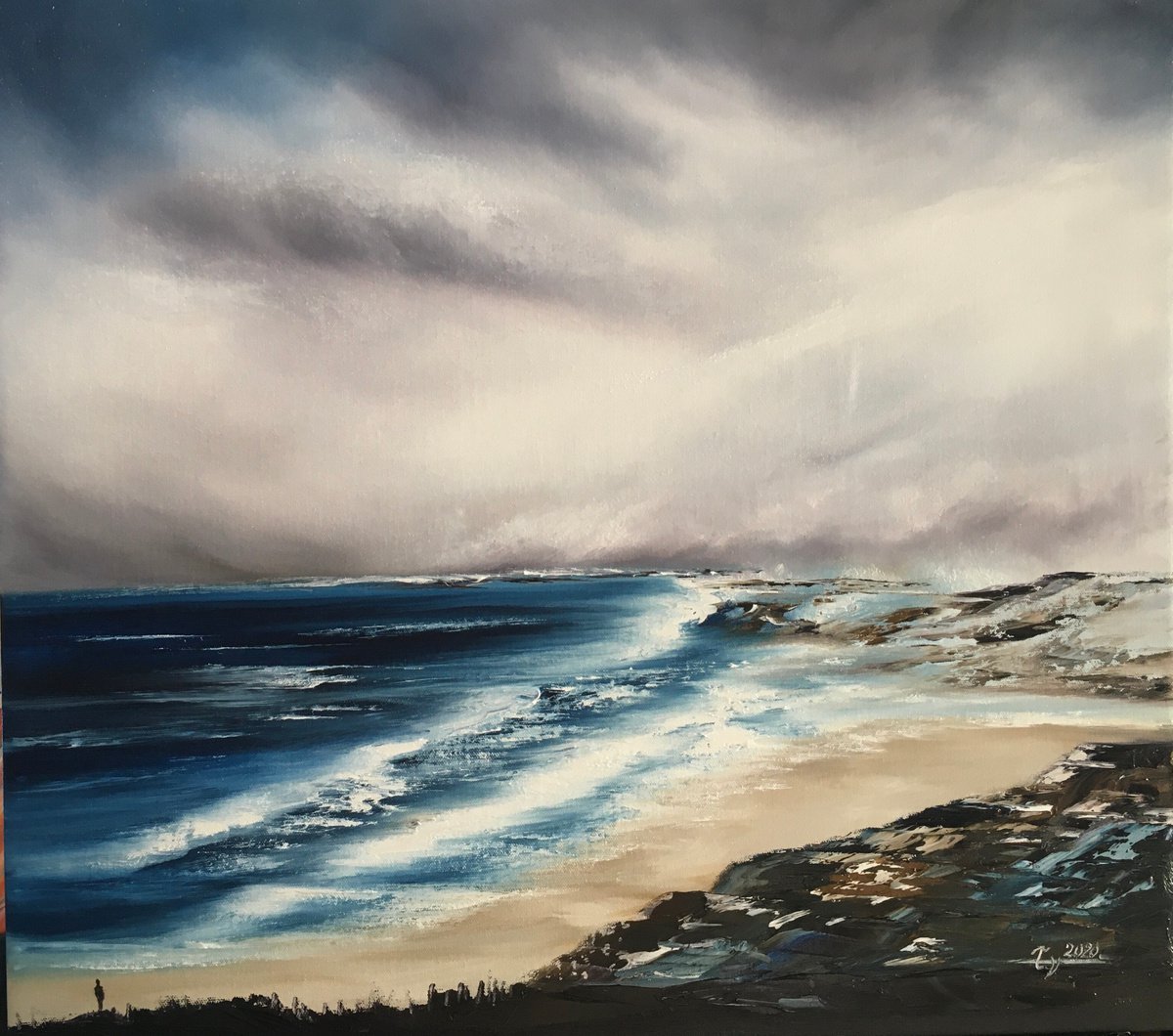 Impressionistic Landscape Oil Painting By Timea Valsami, 24 X 21", Dream Of Storm, Original Artwork