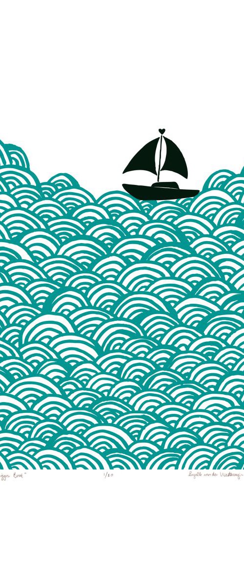 Bigger Boat A2 Size in Green Lagoon - Unframed - FREE Worldwide Delivery by Lu West