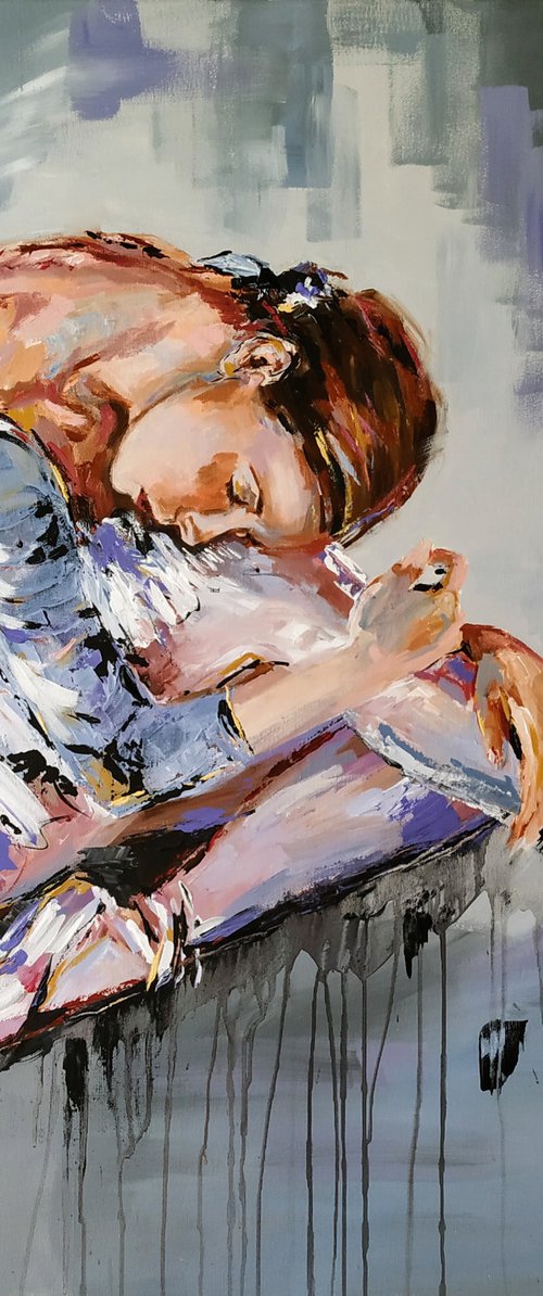Magic Time - Ballerina painting-Ballet painting by Antigoni Tziora