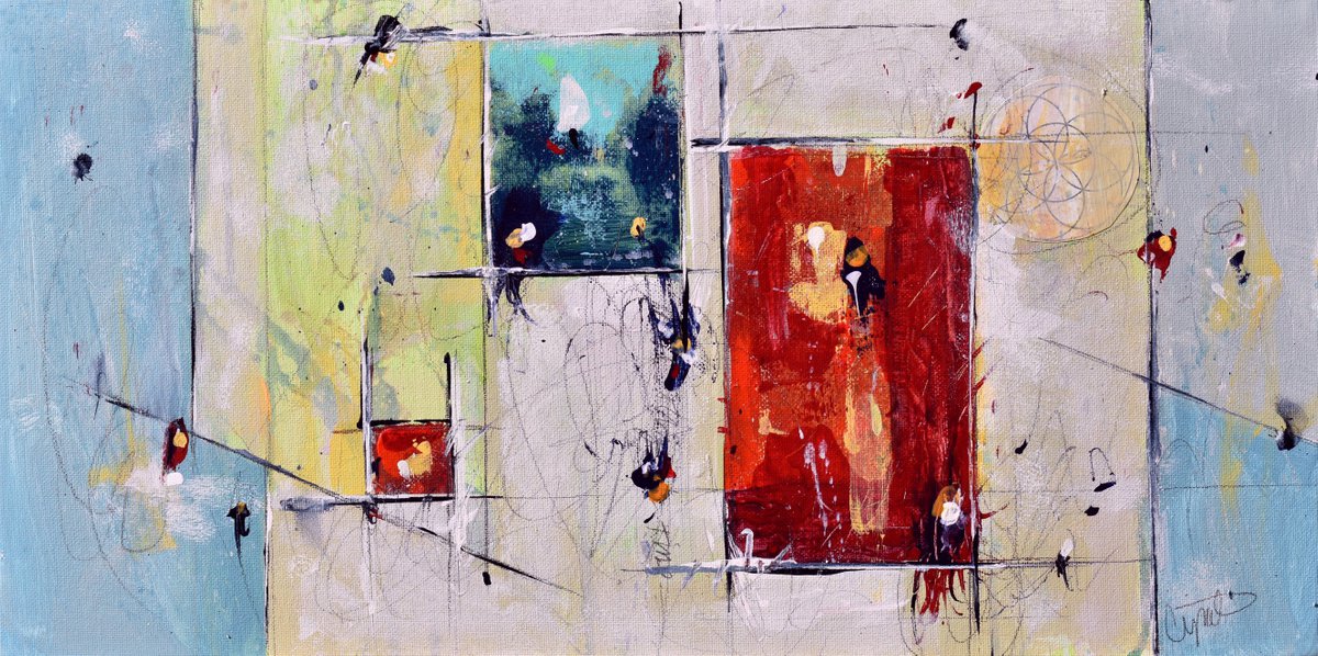 Geometric Abstract Acrylic Painting By Cynthia Ligeros, 20 X 10, All Things In Time, Original Artwork