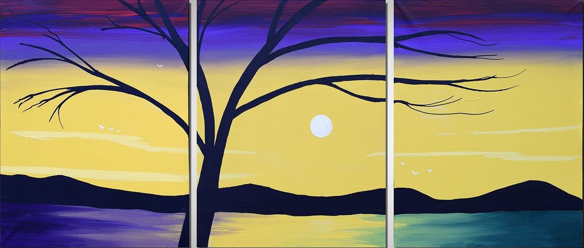 Abstract Landscape Acrylic Painting By Stuart Wright, 48 X 20", The Lake Of Peace, Original Artwork