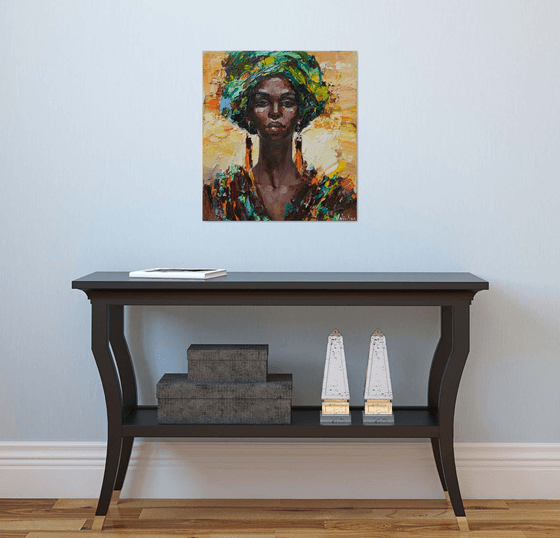 African woman portrait Original impasto oil painting