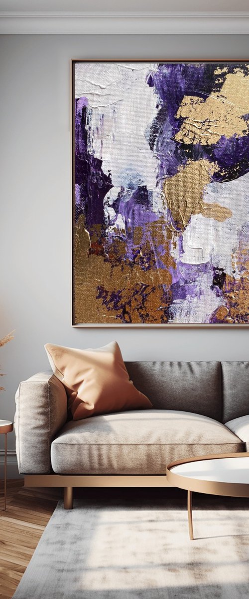 Purple Gold Abstract Canvas by Mily Art