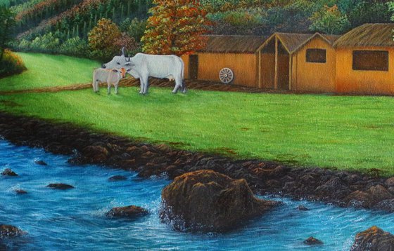 Village life - Landscape Oil Painting