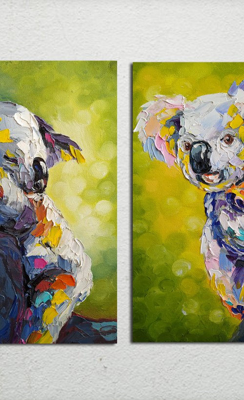 Diptych ''Australian koalas'' -  diptych oil painting, Australian koalas, diptych, koalas oil painting, oil painting, Australia, koalas, animals, koala art, by Anastasia Kozorez