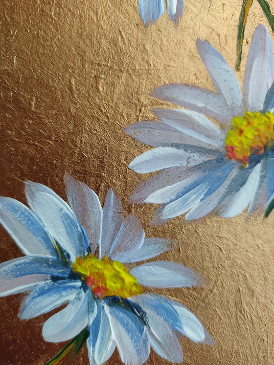 Chamomile flowers - acrylic, flowers, painting, chamomile, chamomile acrylic painting, small painting