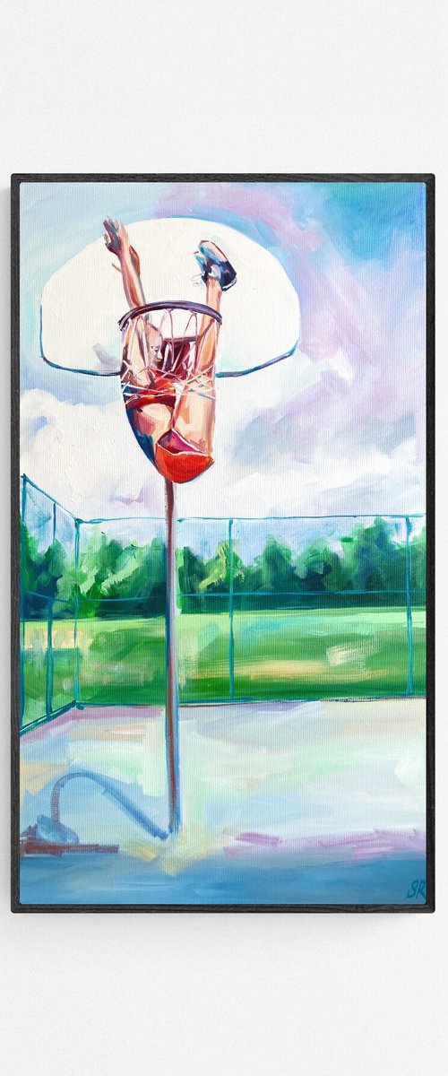 THE MOST RUTHLESS - original oil painting, small format pop art, basketball, decor home, wall art by Sasha Robinson