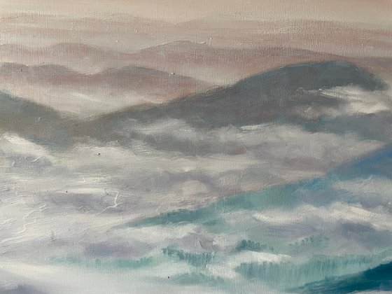 "Clouds in the mountains". Original oil painting