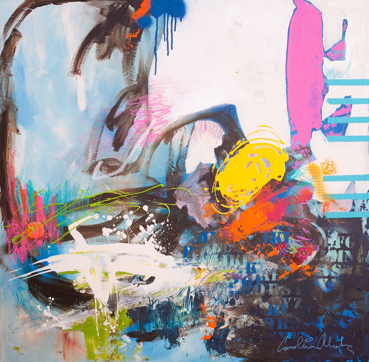 Organic Abstract Acrylic Painting By Carolina Alotus, 35 X 35, Projections, Original Artwork