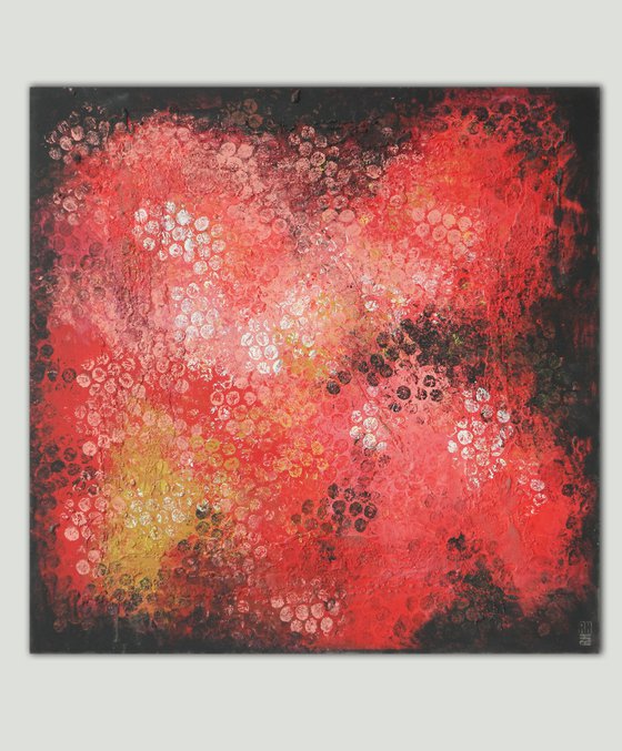 Extra Large Painting - Red Black Bubbles - 120x120cm - Ronald Hunter - 03O