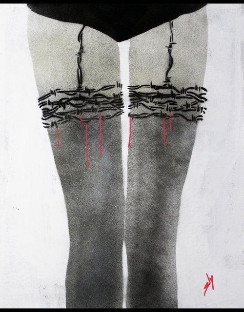 Barbed wire stockings (on The Daily Telegraph). by Juan Sly