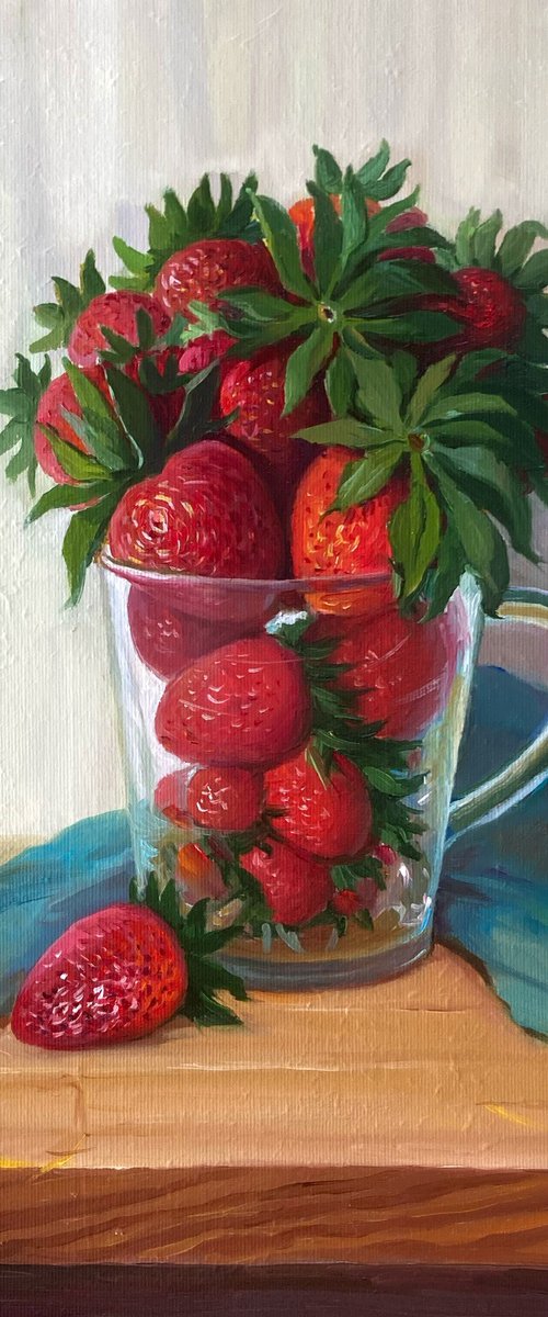 Glass with strawberries by Olena Romanenko