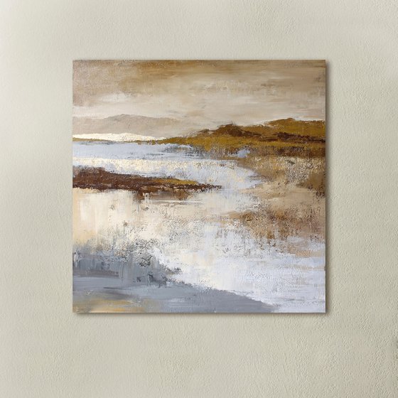 "Lago" Acrylic brown beige gold abstract art