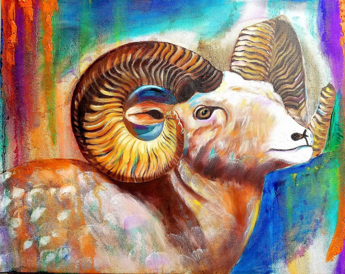 Impressionistic Animal Oil Painting By Niyati Jiwani, 20 X 16", Ram, Original Artwork