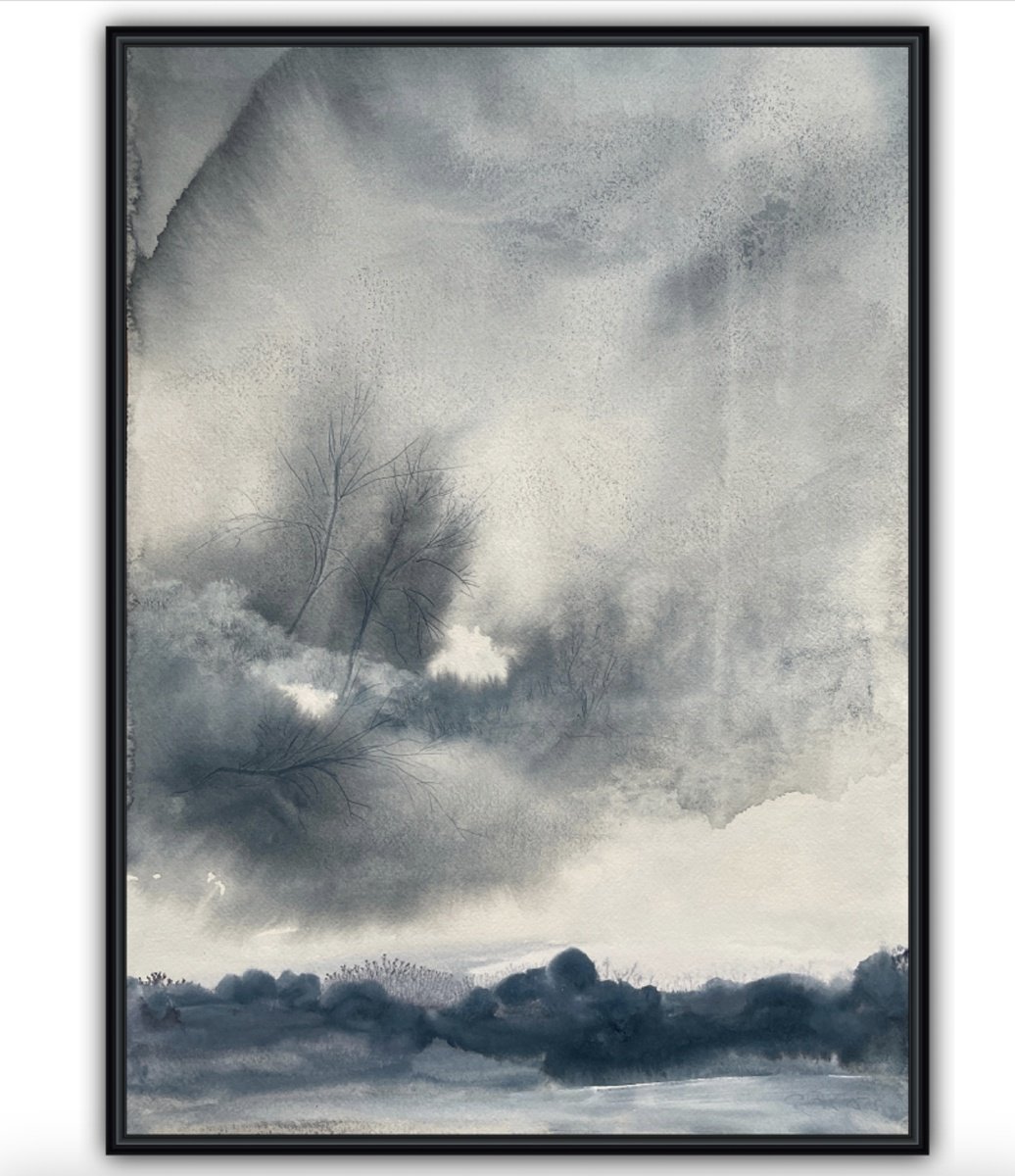 Abstract Landscape Watercolour By Gesa Reuter, 14 X 20, Shadowworld I Schattenwelt, Original Artwork