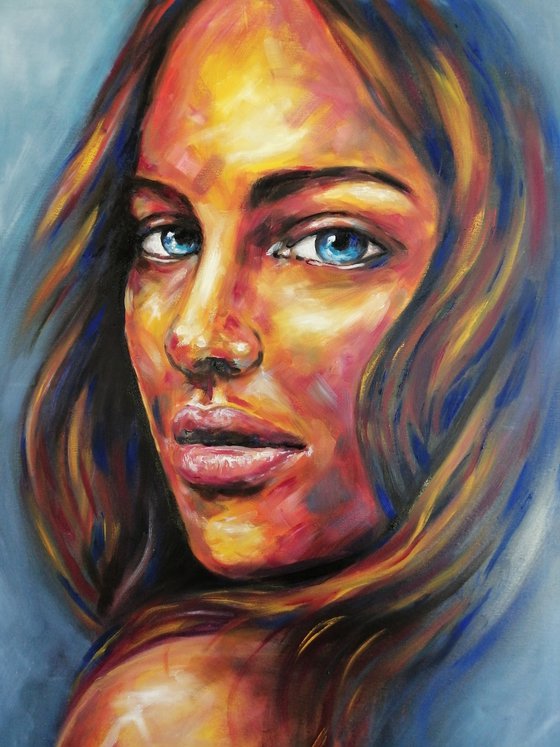 Blue eyes - original oil on canvas portrait painting